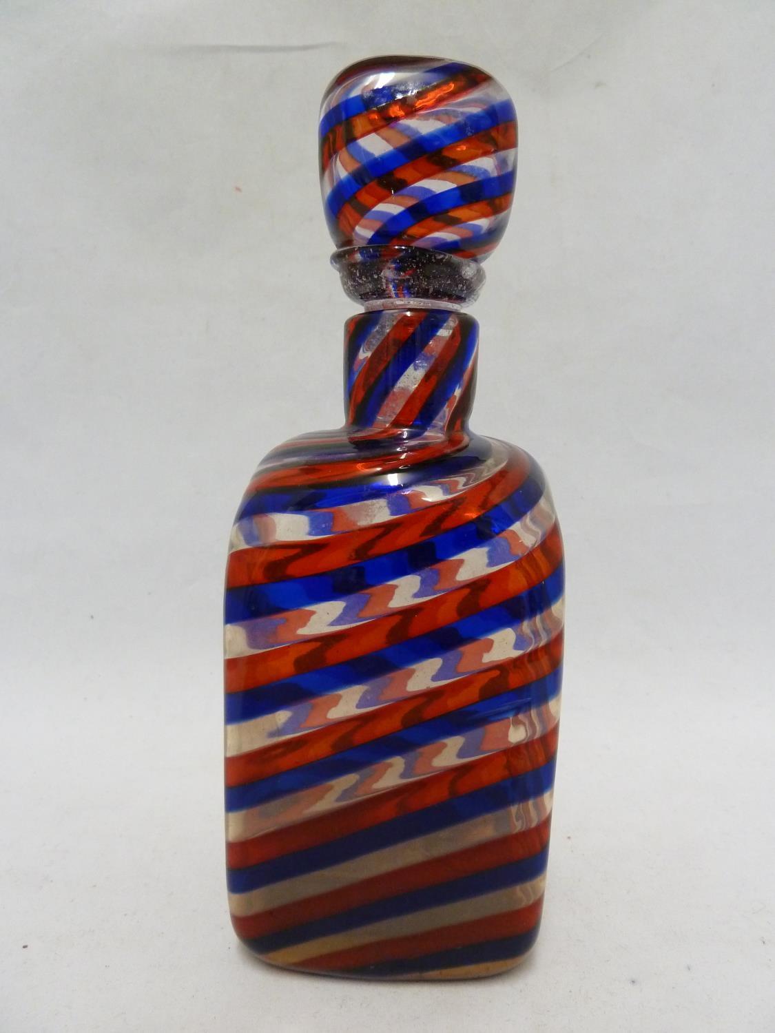 Barovier or Fratelli Toso - a glass decanter and stopper, of rectangular section and of spiraled