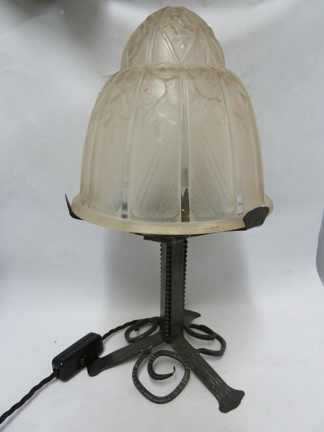 Art Deco Lighting - a glass shade of frosted glass and jelly mould form moulded with stylised