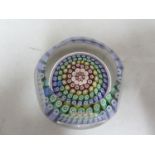 Whitefriars - a glass paperweight, concentric millifiori, window cut, 1977, 6 cm diam approx