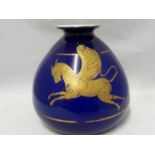 Murano - bulbous vase, blue cased on white decorated with a Pegusus horse, after the antique in