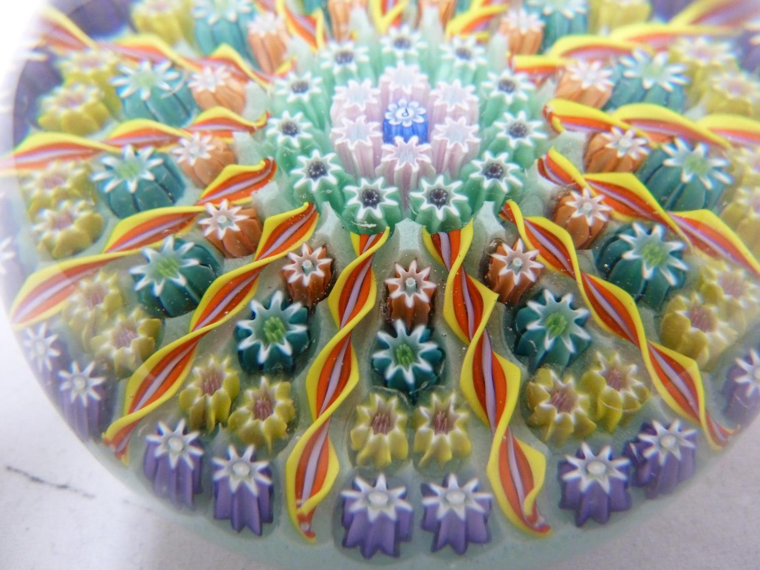 Perthshire - a glass paperweight, concentric millifiori interspersed with candy twist canes, 7.5cm - Image 3 of 4