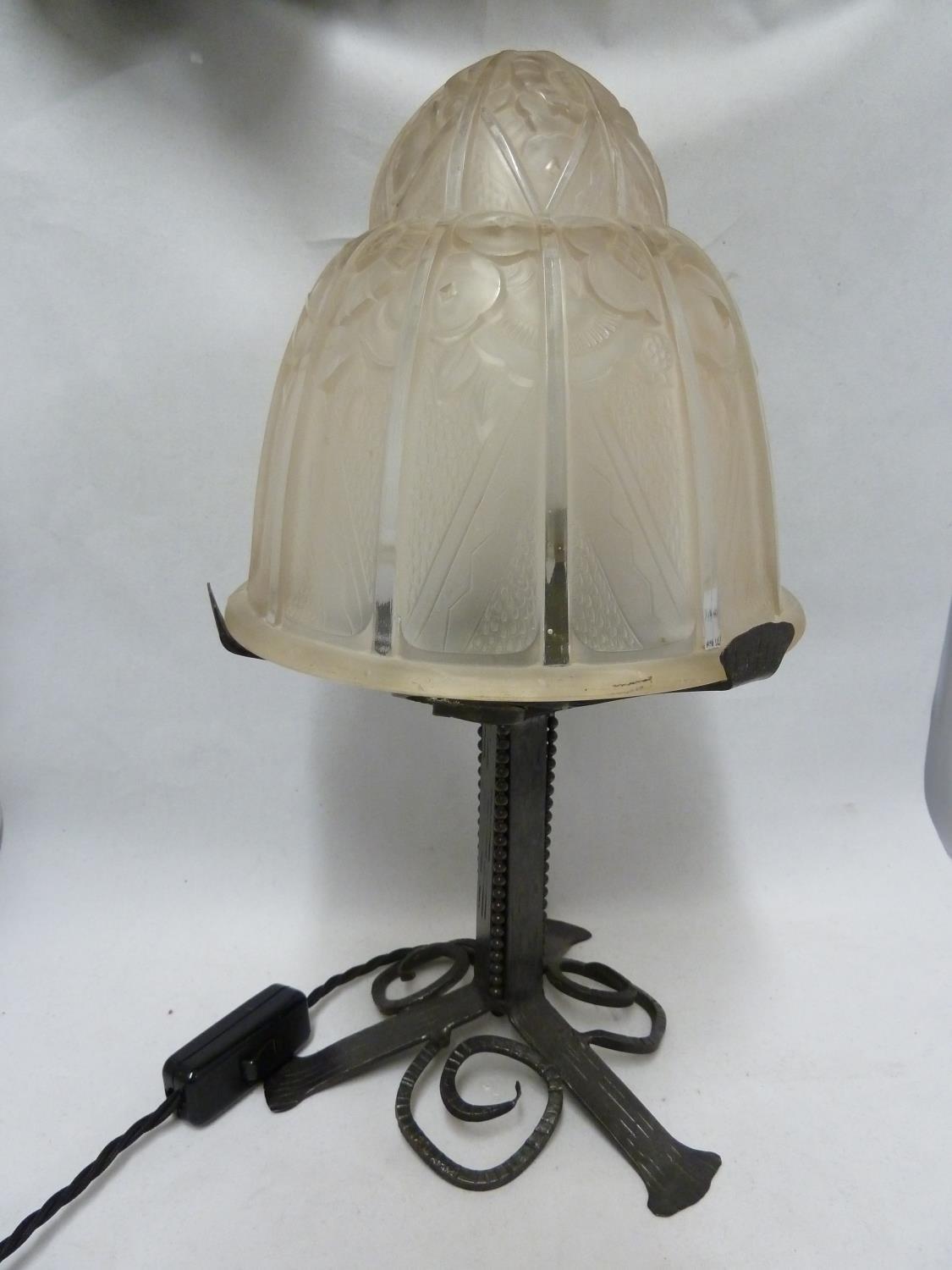 Art Deco Lighting - a glass shade of frosted glass and jelly mould form moulded with stylised - Image 2 of 7