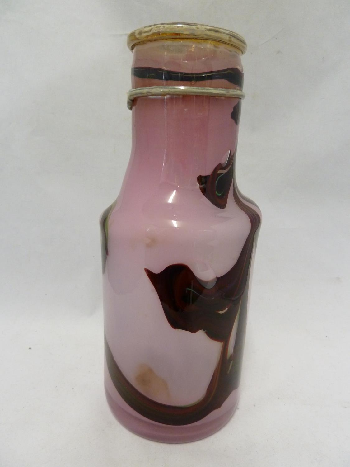 Samuel J. Herman (American) for Val St Lambert - a cylindrical glass vase with tapered neck, of pink - Image 3 of 7