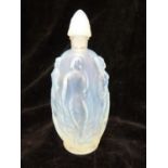 Sabino - scent bottle, of opalescent glass, the slender ovoid body moulded with scantily clad