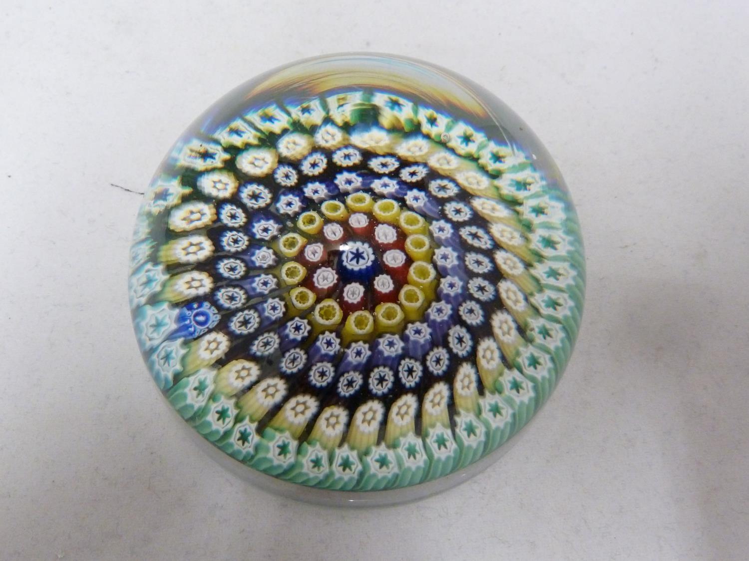 Whitefriars - a glass paperweight, concentric millifiori, 1977