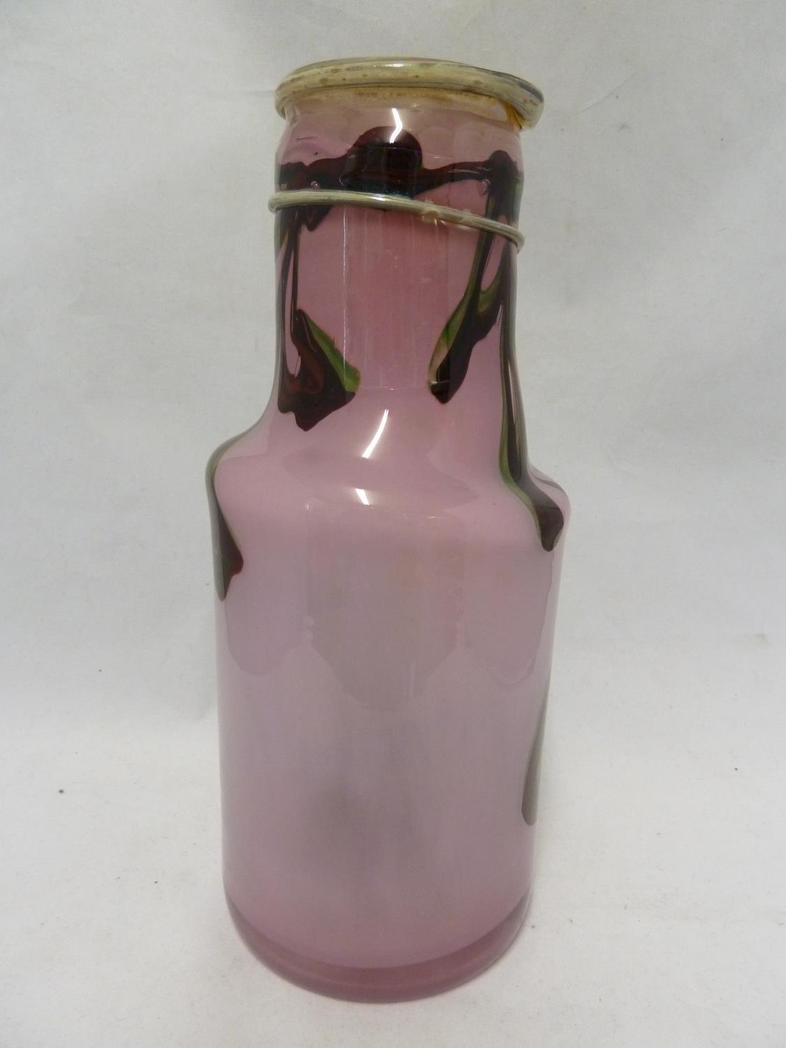 Samuel J. Herman (American) for Val St Lambert - a cylindrical glass vase with tapered neck, of pink - Image 2 of 7