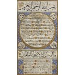AN OTTOMAN HILYA, SIGNED ABD'ULLAH AL-TUFFIGH IN ARABIC, ILLUMINATED MANUSCRIPT ON PAPER