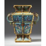 A CHINESE CLOISONNÉ ENAMEL 'ARCHAISTIC' VASE, FANGLEI