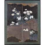 A SMALL TWO PANEL JAPANESE BYOBU-SCREEN WITH AN ANONYMOUS POLYCHROME PAINTING