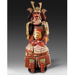 A JAPANESE VERMILLION-RED LACQUERED OYOROI SUIT-OF ARMOUR WITH WHITE CORDS