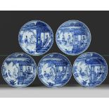 FIVE CHINESE BLUE AND WHITE WESTERN CHAMBER DISHES