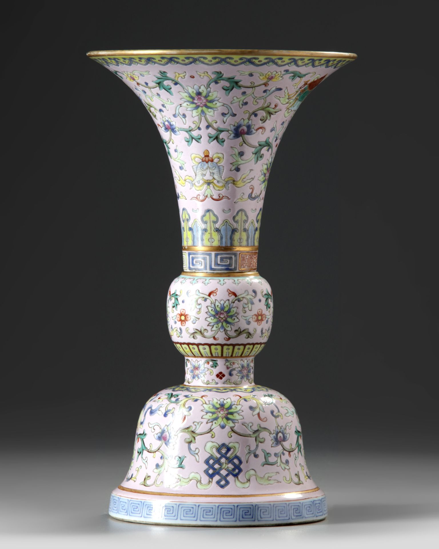 A CHINESE FAMILLE ROSE GU-VASE