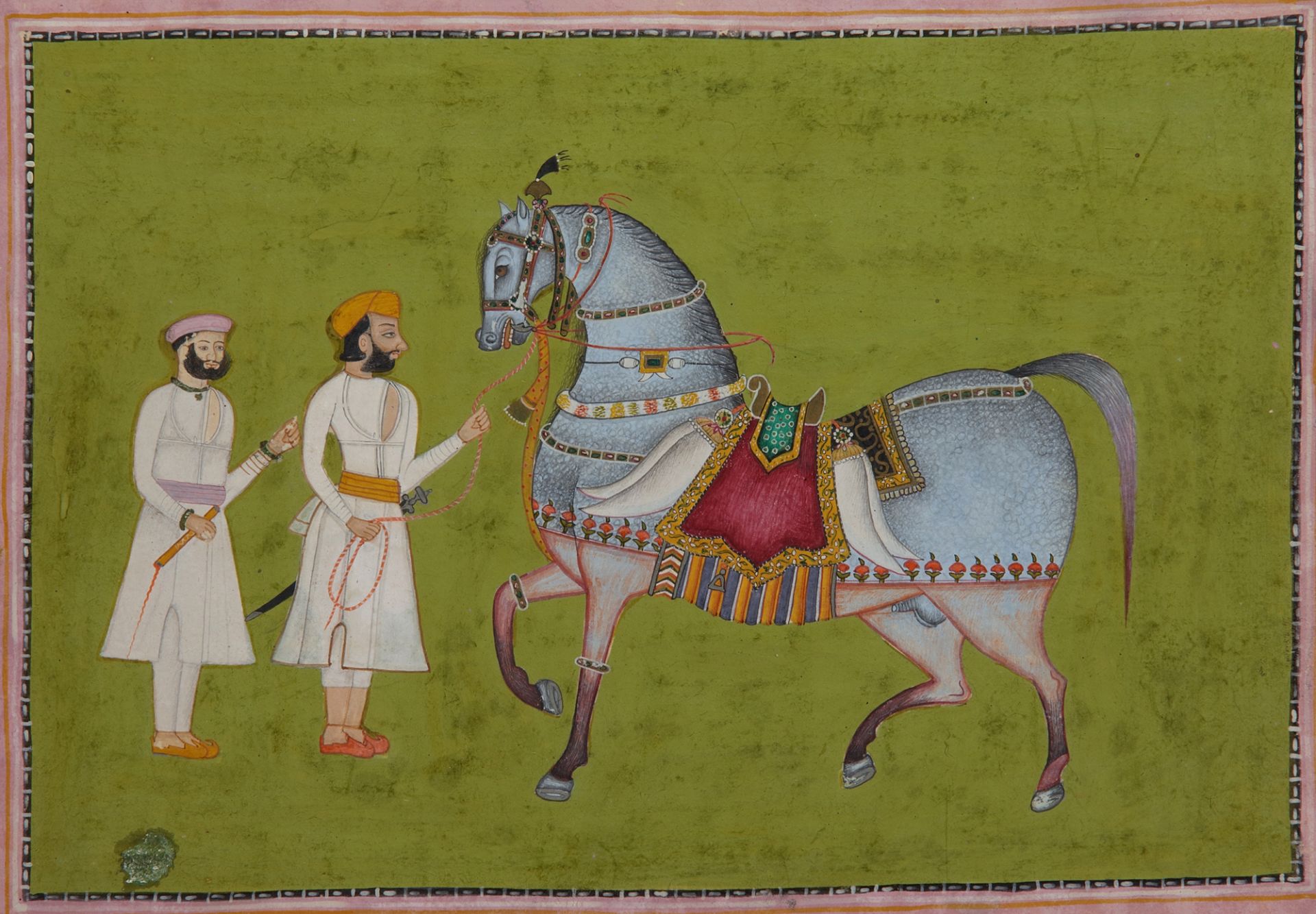 AN INDIAN MINIATURE DEPICTING TWO MAN AND A HORSE