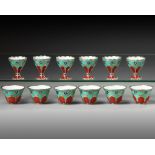 A FRENCH SET OF TWELVE SEVRES SILVER AND ENAMELED CUPS FOR THE TURKISH MARKET
