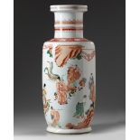 A CHINESE FAMILLE VERTE 'QUEEN MOTHER OF THE WEST' ROULEAU VASE