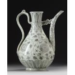 A CHINESE EARLY MING BLUE AND WHITE EWER