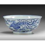 A CHINESE BLUE AND WHITE 'PHOENIX & CRANE' BOWL