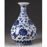 A CHINESE UNDER-GLAZE BLUE AND WHITE MING-STYLE PEAR SHAPED VASE, YUHUCHUNPING