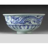 A CHINESE BLUE AND WHITE 'DRAGON' BOWL