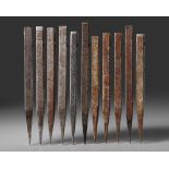 AN IRANIAN SET OF ELEVEN INSCRIBED STEEL DIVINATION RODS