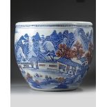 A LARGE CHINESE COPPER-RED AND UNDERGLAZE BLUE JARDINIERE