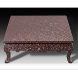 A LOW SQUARE CHINESE TSUISHITSU (CARVED LACQUER LACQUERWARE TABLE