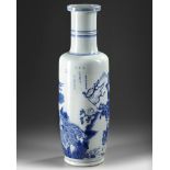 A CHINESE BLUE AND WHITE 'THREE KINGDOMS' ROULEAU VASE