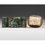 TWO CHINESE JADE INSET BELTBUCKLES