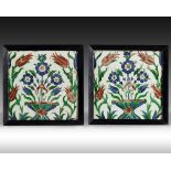 A PAIR OF SQUARE FRAMED IZNIK TILES