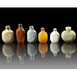 SIX CHINESE HARDSTONE SNUFF BOTTLES