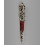 AN OTTOMAN DAGGER WITH SILVER PRECIOUS STONE INLAID HILT