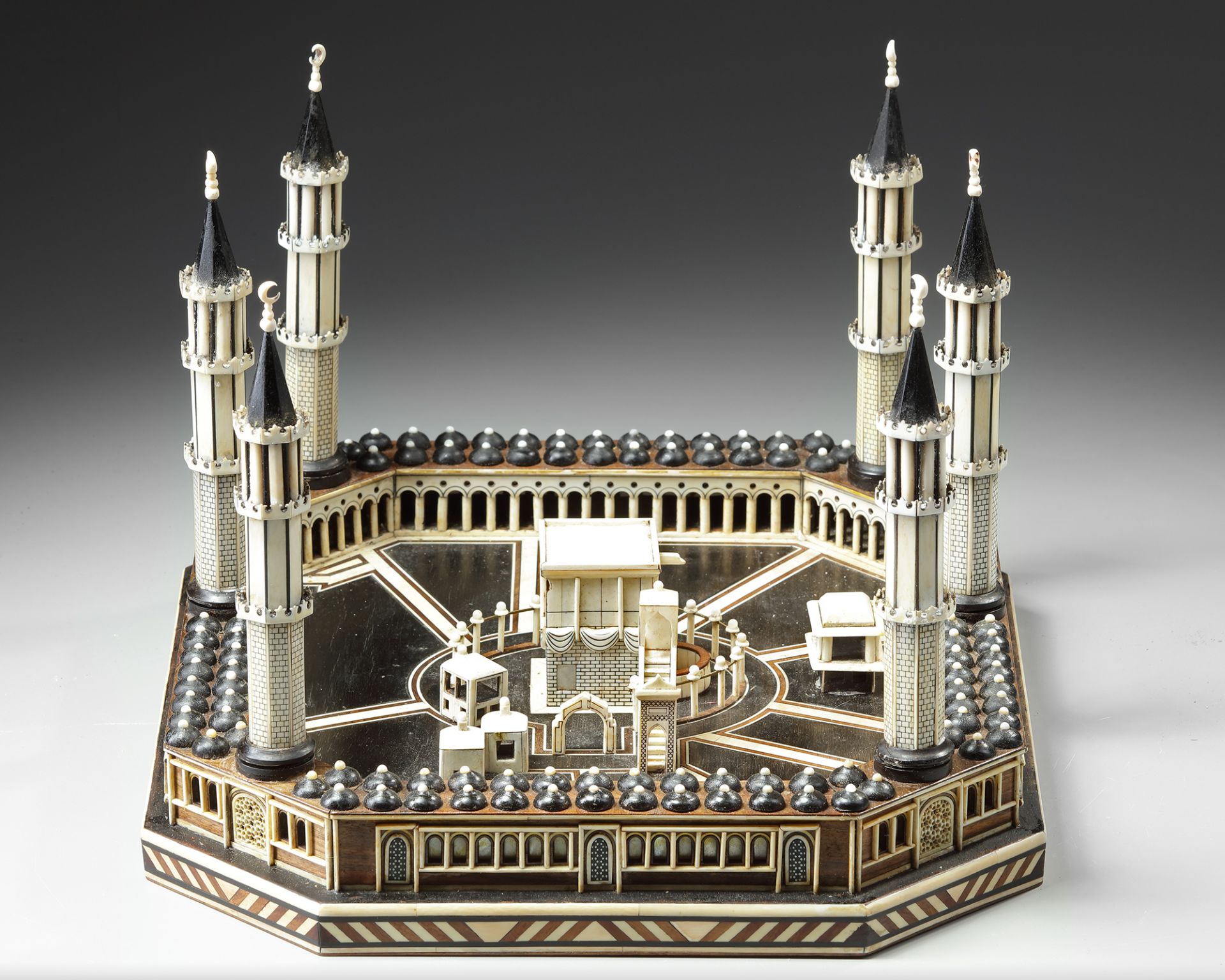 A RARE EBONY WOOD AND IVORY MINIATURE OF THE KAABA