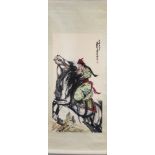A CHINESE 'GIRL ON HORSEBACK' HANGING SCROLL - HUANG ZHOU