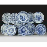 A GROUP OF ELEVEN CHINESE BLUE AND WHITE DISHES