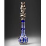 A BOHEMIAN CUT-GLASS HOOKAH BASE WITH OTTOMAN SILVER MOUNTS