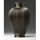 A JAPANESE BRONZE IKEBANA VASE WITH OPEN WORK WALL (SASASUKASHI)