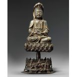 A CHINESE GILT-LACQUERED BRONZE FIGURE AVALOKITESVARA