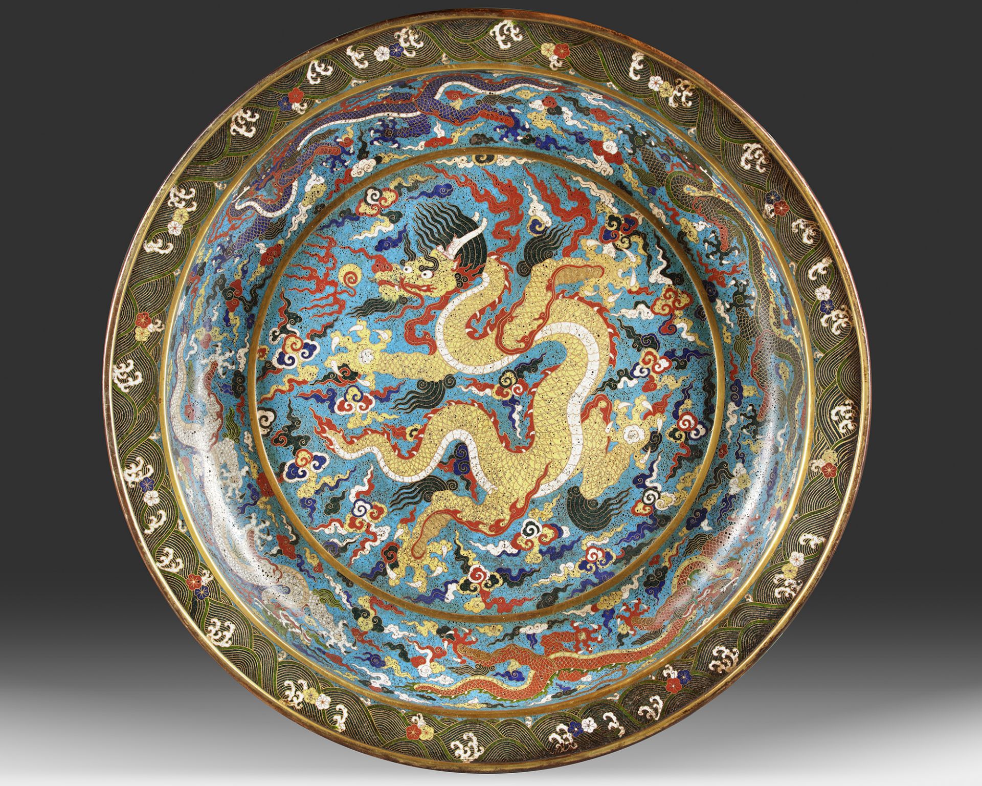 A CHINESE CLOISONNÉ ENAMEL 'DRAGON AND PHOENIX' BASIN