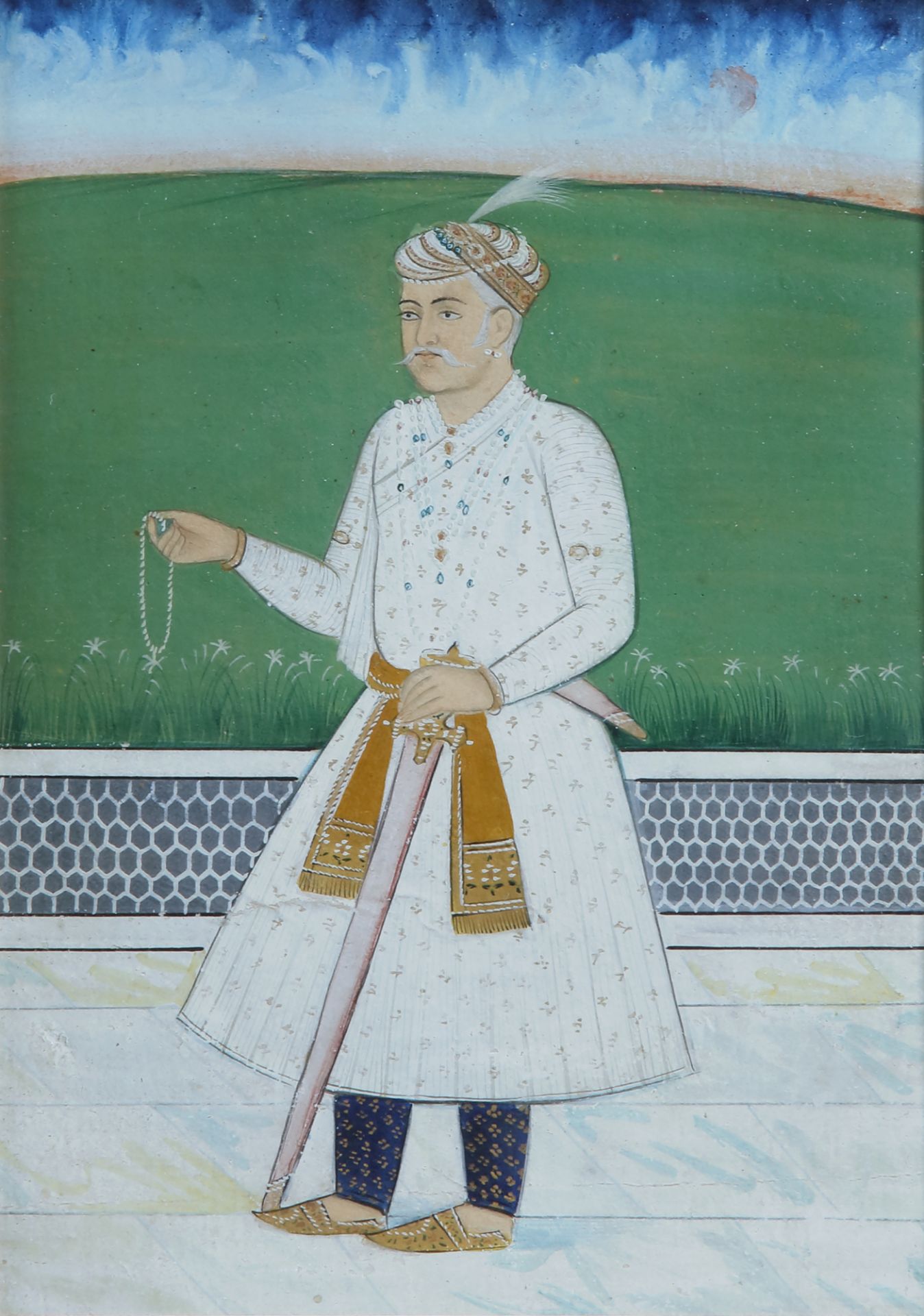 AN INDIAN PORTRAIT OF A STANDING PRINCE