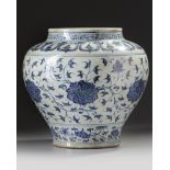 A LARGE CHINESE BLUE AND WHITE 'FLORAL' JAR