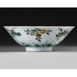 A CHINESE FAMILLE VERTE 'CRANE AND PEACH' BOWL