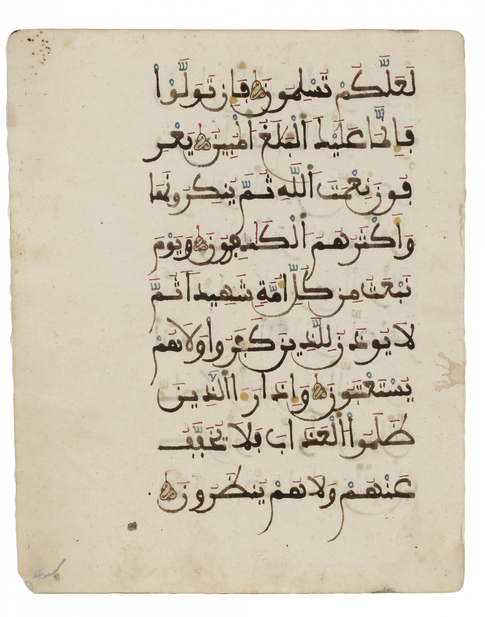 TWO QURAN FOLIA IN MAGHRIBI SCRIPT, NORTH AFRICA OR ANDALUSIA, 13TH-14TH CENTURY - Image 4 of 5