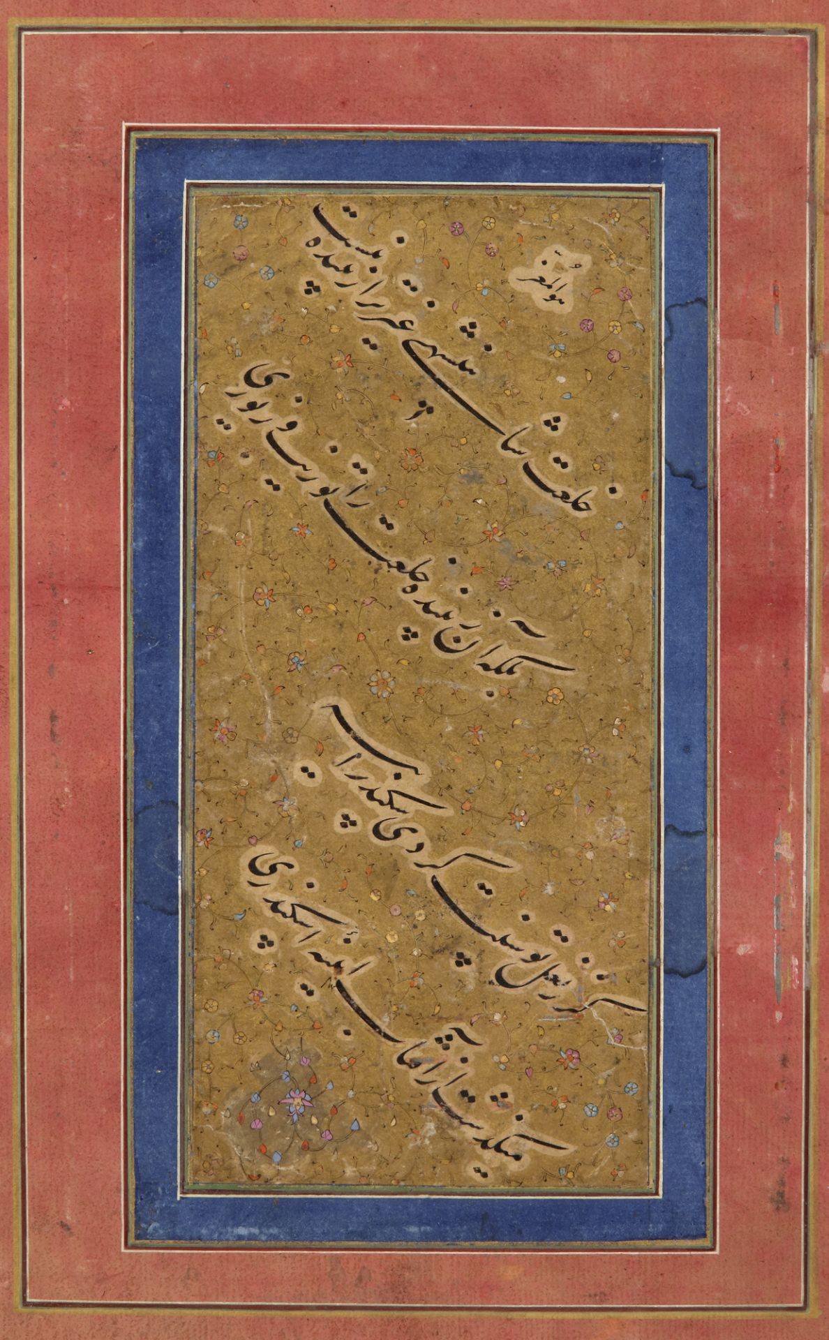 A SAFAVID CALLIGRAPHIC QUATRAIN ON A GOLD GROUND, PERSIA, 17TH CENTURY