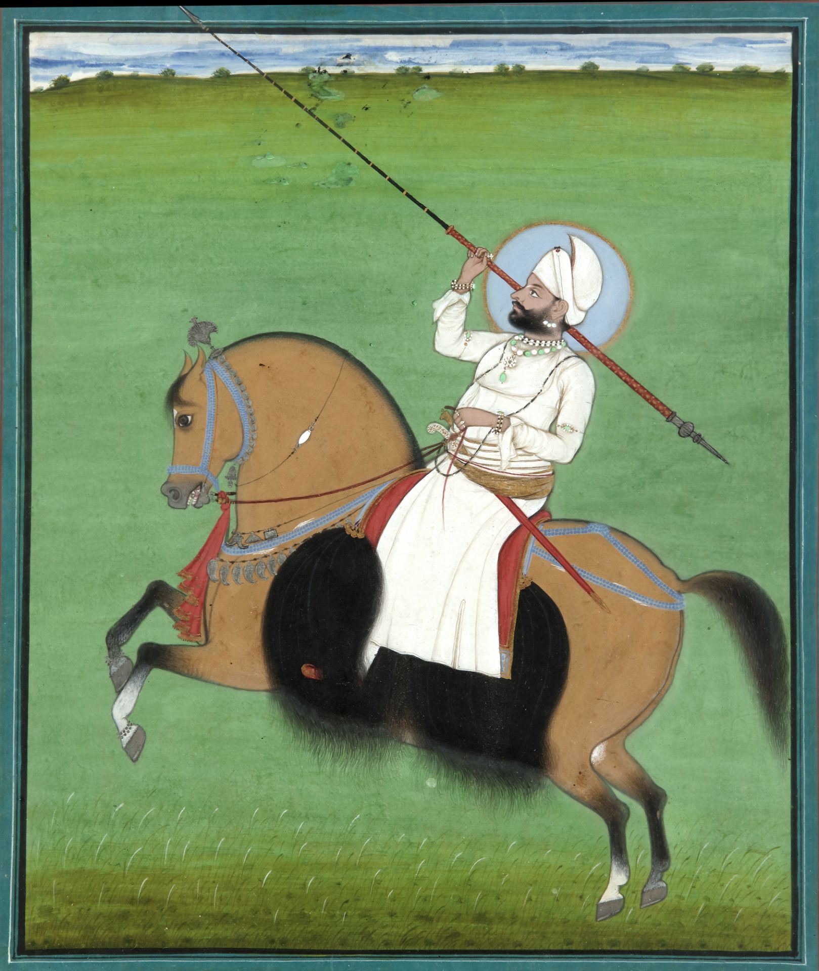 AN EQUESTRIAN PORTRAIT OF MAHARAJA SWARUP SINGH JI, MEWAR SCHOOL, 19TH CENTURY