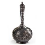 A LARGE INDIAN SILVER-INLAID ALLOY BIDRI FLASK (SURAHI), DECCAN, 18TH CENTURY