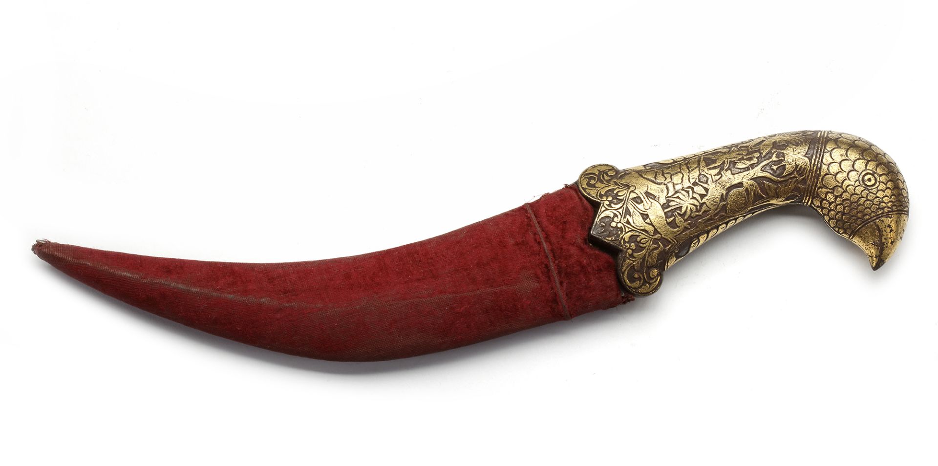 A MUGHAL GILT AND WATERED STEEL DAGGER WITH PARROT HEAD SHAPED HILT, INDIA, 19TH CENTURY - Bild 3 aus 3