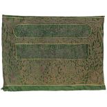 A GREEN GROUND SILK BANNER, EMBROIDERED WITH SILVER AND GILT THREAD, EGYPT, 1343 AH/1924 AD
