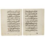 TWO QURAN FOLIA IN MAGHRIBI SCRIPT, NORTH AFRICA OR ANDALUSIA, 13TH-14TH CENTURY