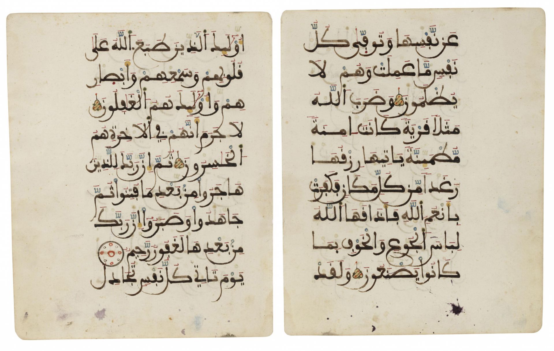 TWO QURAN FOLIA IN MAGHRIBI SCRIPT, NORTH AFRICA OR ANDALUSIA, 13TH-14TH CENTURY