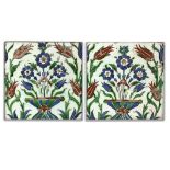 A PAIR OF SQUARE FRAMED IZNIK TILES, OTTOMAN, TURKEY, CA 1600